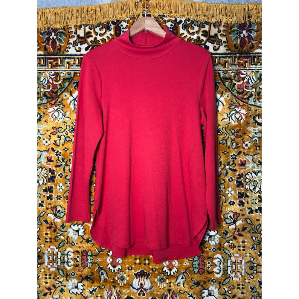 NWT Chico’s 100% Pima Cotton Red 'Wild Poppy' Mock Neck Tunic Size 1 / size M